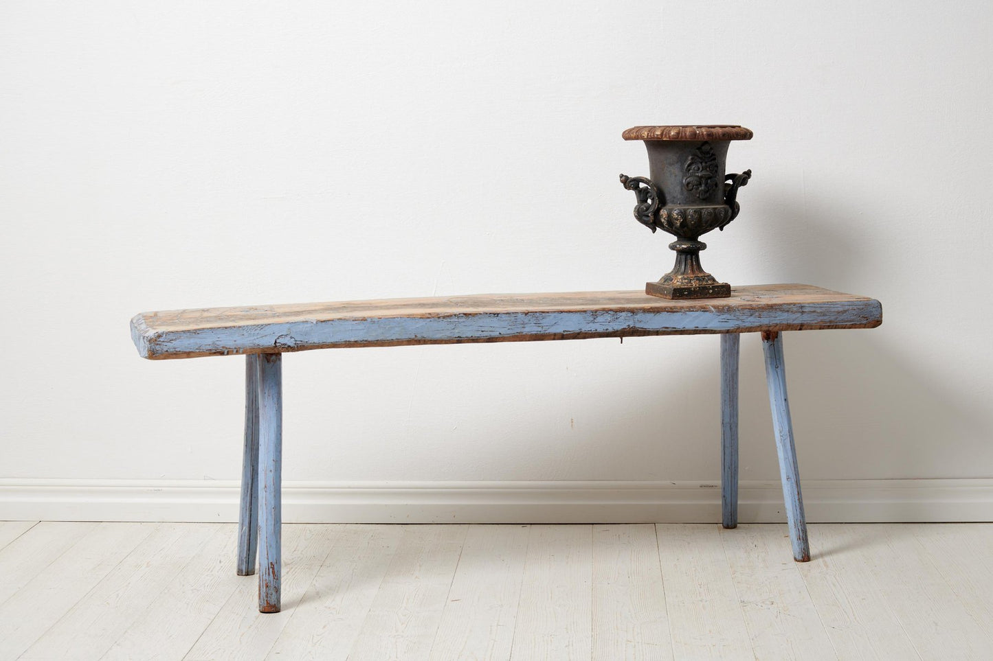 Antique Swedish Genuine Primitive Country House Blue Bench