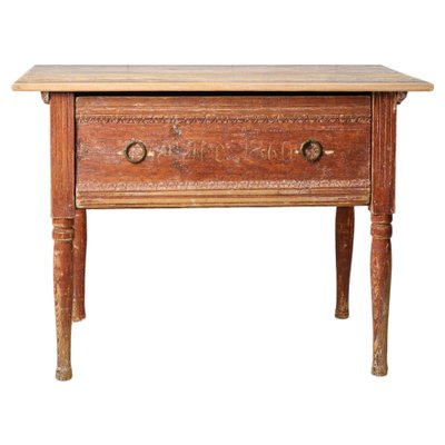 Antique Swedish Rustic Low Country Table with Drawer-MJF-1818924