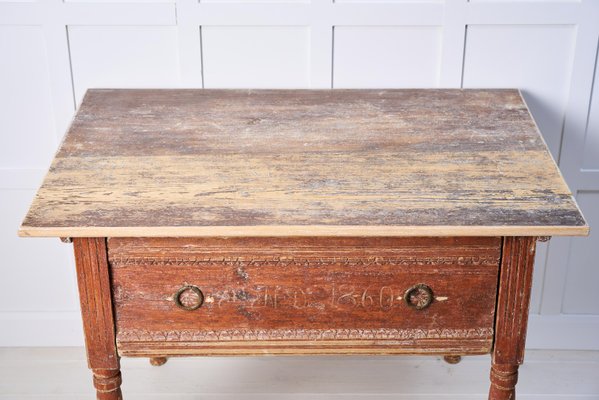 Antique Swedish Rustic Low Country Table with Drawer-MJF-1818924