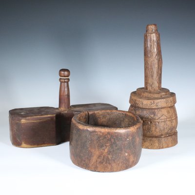 Antique Swedish Spice Box, Plunger and Wooden Bowl, Set of 3-VAP-1192234