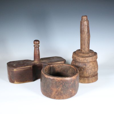 Antique Swedish Spice Box, Plunger and Wooden Bowl, Set of 3-VAP-1192234