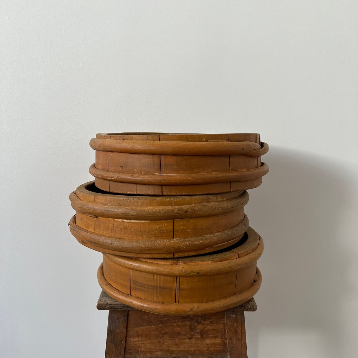 Antique Swedish Wooden Primitive Bowls, Set of 3