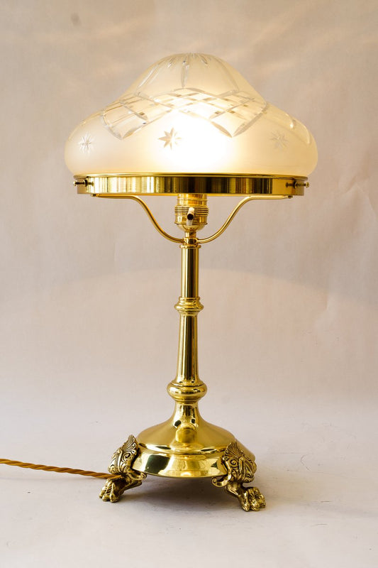 Antique Table Lamp with Cut Glass Shade, 1890s