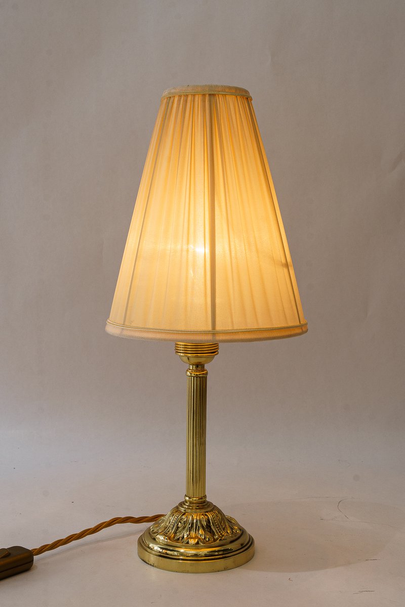 Antique Table Lamp with Fabric Shade, 1890s