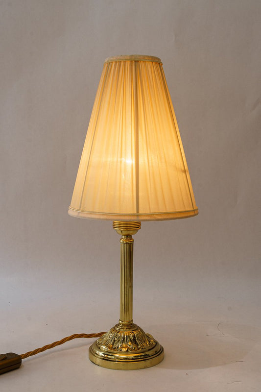 Antique Table Lamp with Fabric Shade, 1890s