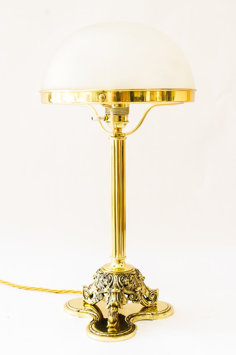 Antique Table Lamp with Glass Shade, 1890s