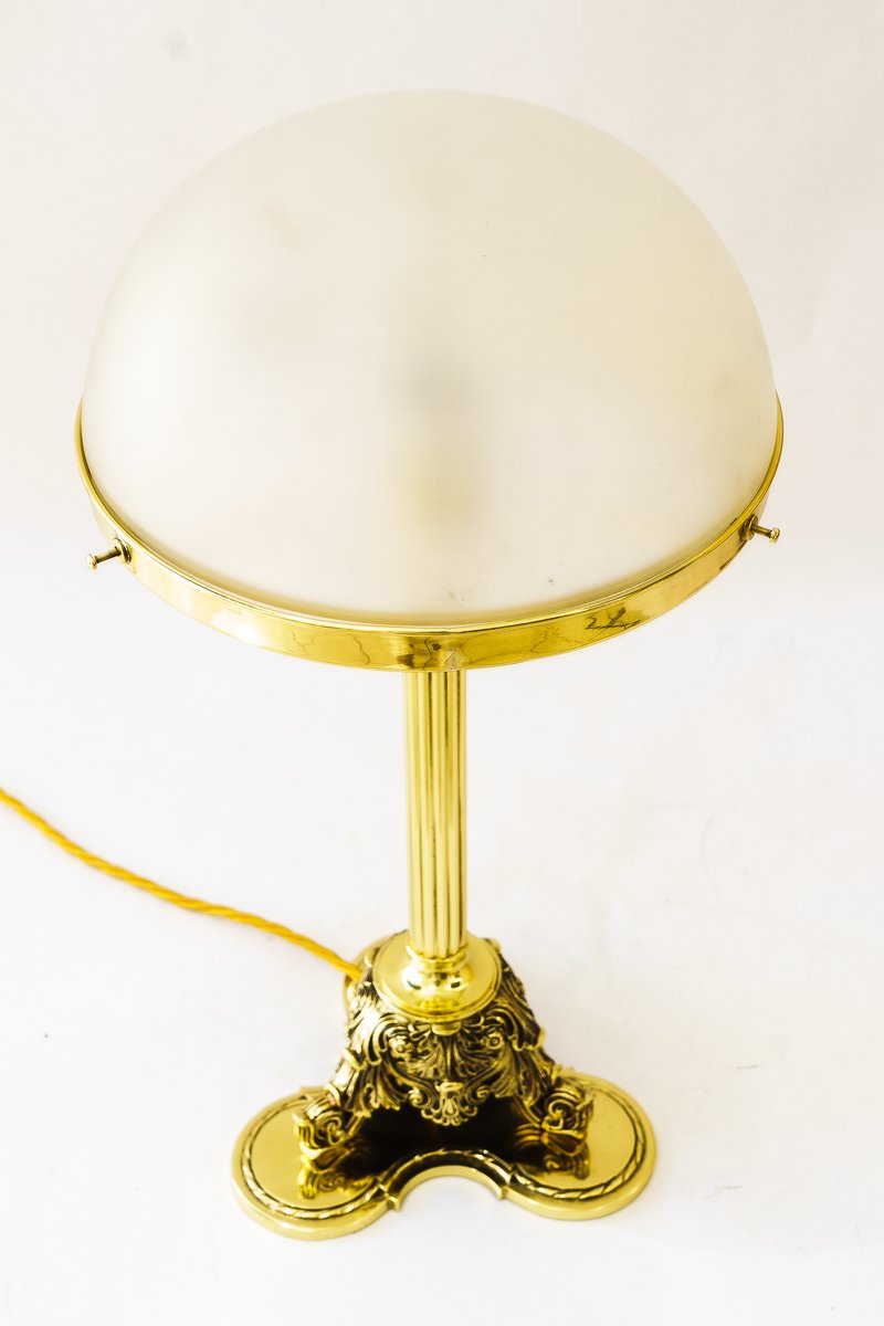 Antique Table Lamp with Glass Shade, 1890s