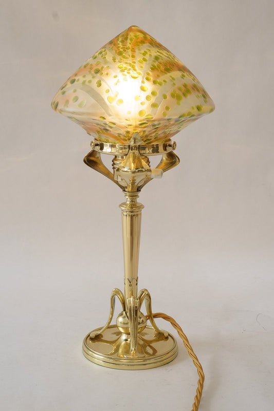 Antique Table Lamp with Loetz Glass Shade, 1908