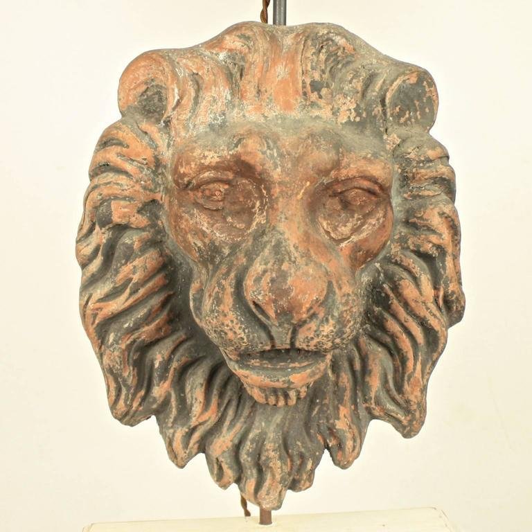 Antique Table Lamps with Terracotta Lion Masks, Set of 2