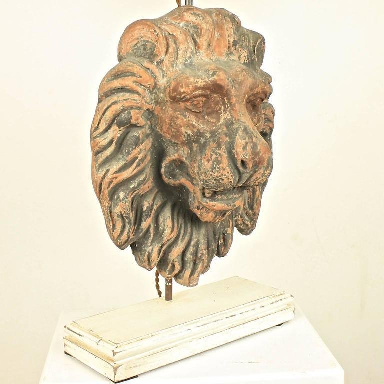 Antique Table Lamps with Terracotta Lion Masks, Set of 2