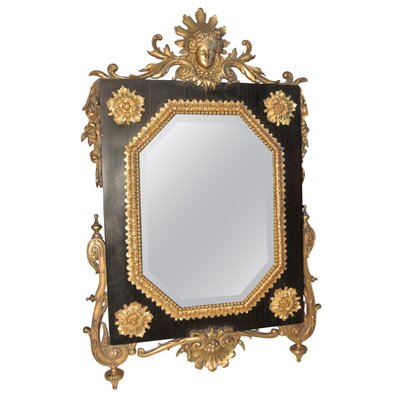 Antique Table Mirror Ormolu on Ebony, Beveled Mirror & Gilded Bronze-WFS-744782