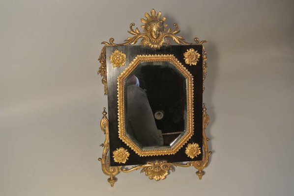 Antique Table Mirror Ormolu on Ebony, Beveled Mirror & Gilded Bronze-WFS-744782