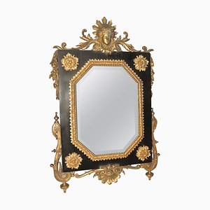 Antique Table Mirror Ormolu on Ebony, Beveled Mirror & Gilded Bronze-WFS-744782