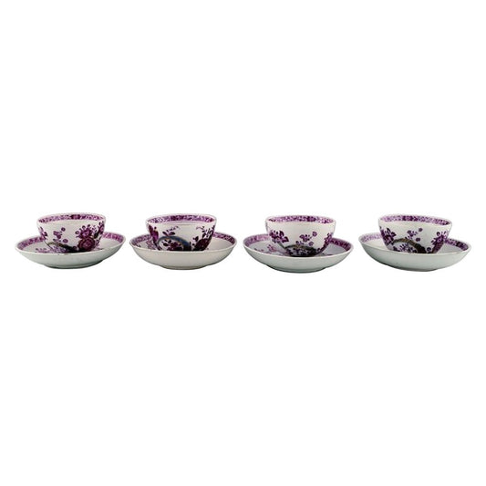 Antique Teacups with Saucers in Hand-Painted Porcelain from Meissen, Set of 8