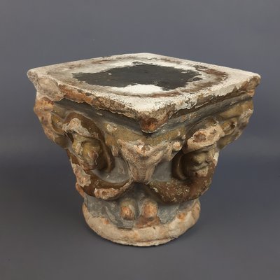 Antique Terracotta and Cement Altar Capital with Figures in Relief, 16th Century-PWG-2035325