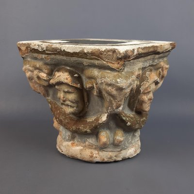 Antique Terracotta and Cement Altar Capital with Figures in Relief, 16th Century-PWG-2035325