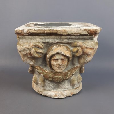 Antique Terracotta and Cement Altar Capital with Figures in Relief, 16th Century-PWG-2035325