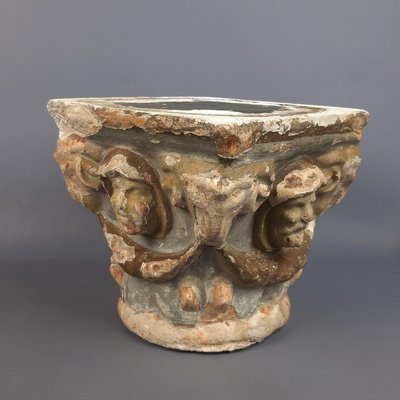 Antique Terracotta and Cement Altar Capital with Figures in Relief, 16th Century-PWG-2035325