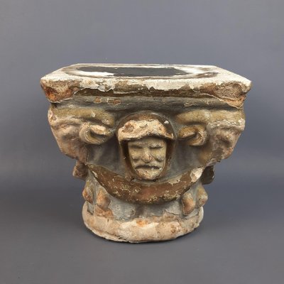 Antique Terracotta and Cement Altar Capital with Figures in Relief, 16th Century-PWG-2035325