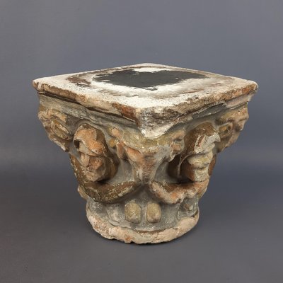 Antique Terracotta and Cement Altar Capital with Figures in Relief, 16th Century-PWG-2035325