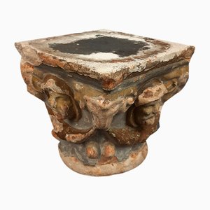 Antique Terracotta and Cement Altar Capital with Figures in Relief, 16th Century-PWG-2035325