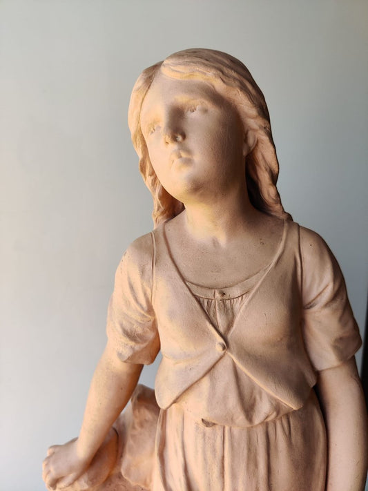 Antique Terracotta Girl with Mandolin Sculpture