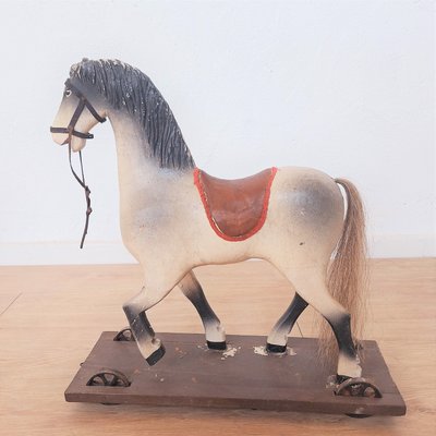 Antique Toy Wooden Horse on Wheels, 1900s-WK-2021285