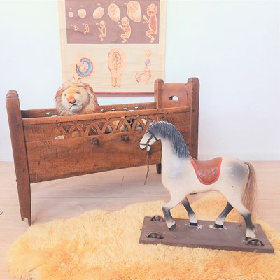 Antique Toy Wooden Horse on Wheels, 1900s-WK-2021285