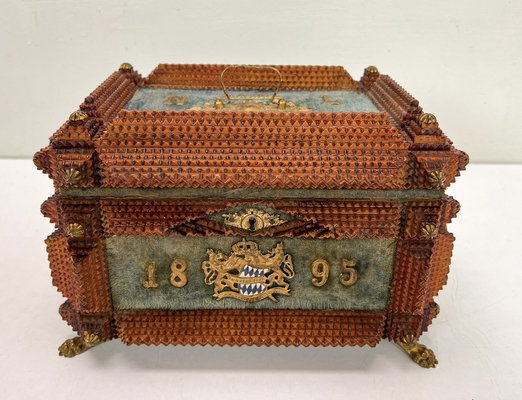 Antique Tramp Art Carved Wood Jewelry Box, Germany, 1895-WZZ-1735359