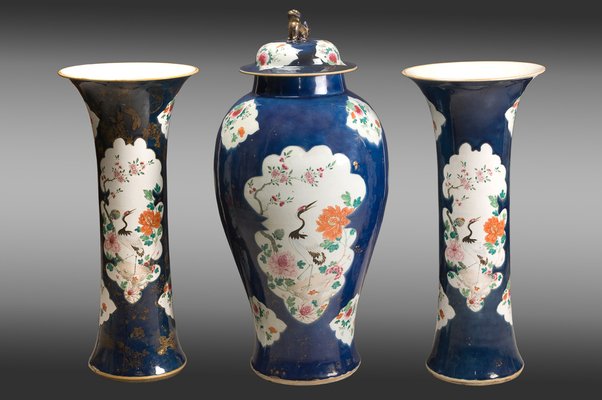 Antique Trumpet Vases and Lidded Jar, Set of 3-LQ-1152517