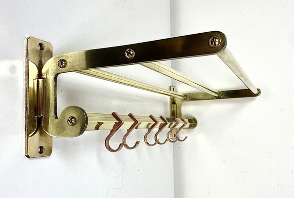 Antique Two Tone Brass Wall Coat Rack, 1930s-WZZ-1352890