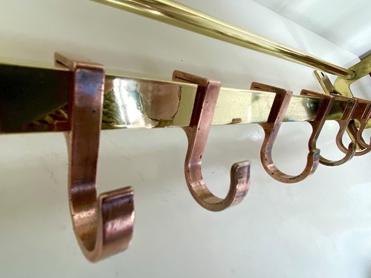 Antique Two Tone Brass Wall Coat Rack, 1930s-WZZ-1352890