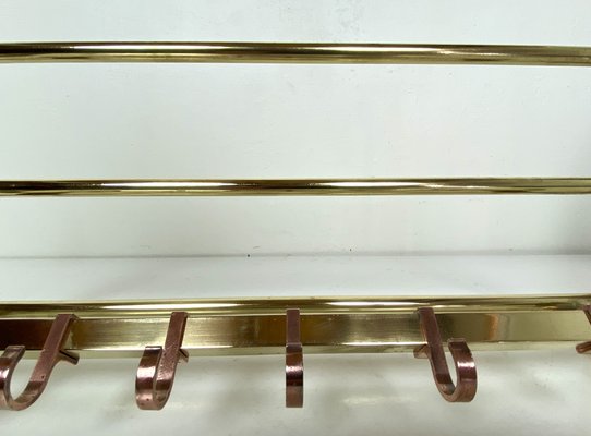 Antique Two Tone Brass Wall Coat Rack, 1930s-WZZ-1352890