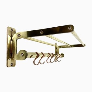 Antique Two Tone Brass Wall Coat Rack, 1930s-WZZ-1352890