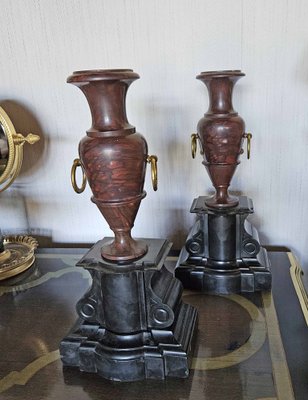 Antique Vases in Marble Cherry and Black Marble, Set of 2-AWH-1748695