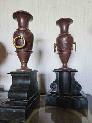 Antique Vases in Marble Cherry and Black Marble, Set of 2-AWH-1748695