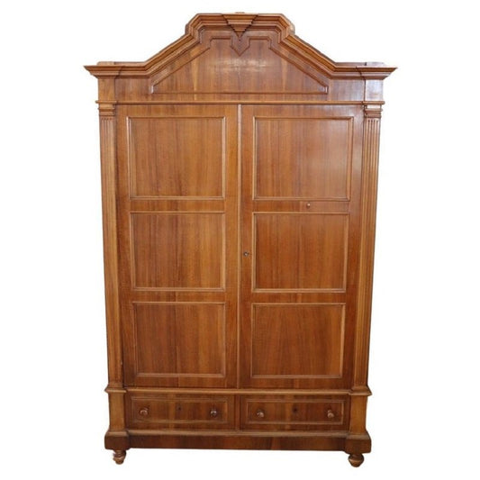 Antique Veneer Walnut Wardrobe, Late 19th Century