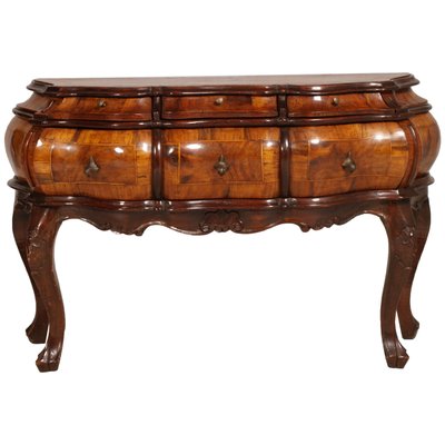 Antique Venetian Baroque Hand Carved Walnut Burl Chest of Drawers from Bovolone-NJV-743661