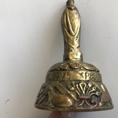 Antique Victorian Brass Bell with Figures, 19th Century-WQQ-1293620