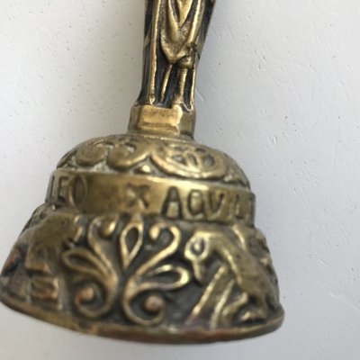 Antique Victorian Brass Bell with Figures, 19th Century-WQQ-1293620