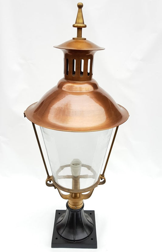 Antique Victorian Classic Copper Pillar Lamp Lantern on Base Outdoor Lamp