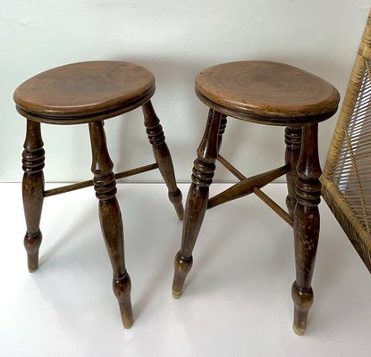 Antique Victorian Elm Wood Farmhouse Stools, 1890s, Set of 2-WZZ-1447663