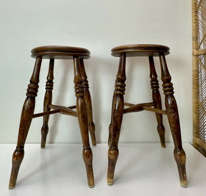 Antique Victorian Elm Wood Farmhouse Stools, 1890s, Set of 2-WZZ-1447663