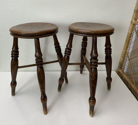 Antique Victorian Elm Wood Farmhouse Stools, 1890s, Set of 2-WZZ-1447663