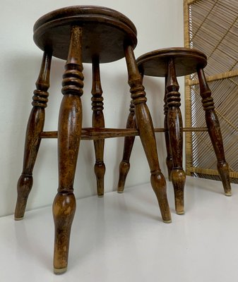 Antique Victorian Elm Wood Farmhouse Stools, 1890s, Set of 2-WZZ-1447663