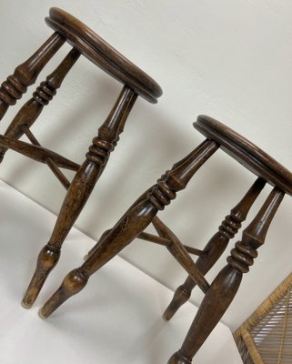 Antique Victorian Elm Wood Farmhouse Stools, 1890s, Set of 2-WZZ-1447663