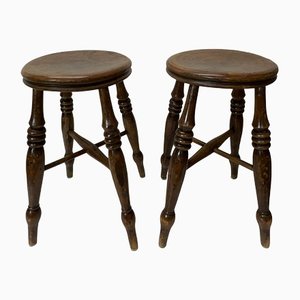 Antique Victorian Elm Wood Farmhouse Stools, 1890s, Set of 2-WZZ-1447663