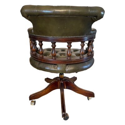 Antique Victorian Green Leather Captain's Chair-TCS-1397530