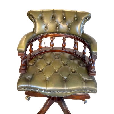 Antique Victorian Green Leather Captain's Chair-TCS-1397530