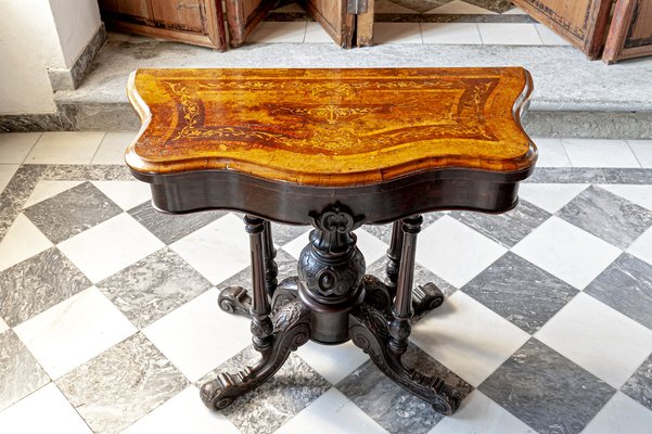 Antique Victorian Inlaid Walnut Game Table with Marquetry Top, 1860s-XGI-1736280